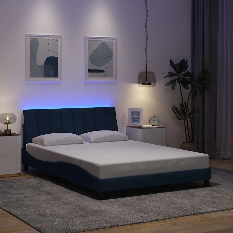 Cadre de lit sans matelas Hanko bleu 140x200 cm tissu - 4