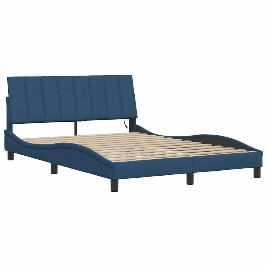 Cadre de lit sans matelas Hanko bleu 140x200 cm tissu - 5