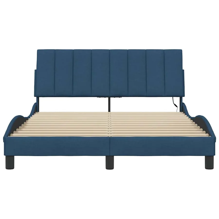 Cadre de lit sans matelas Hanko bleu 140x200 cm tissu - 6