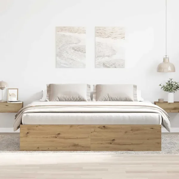 Cadre de lit sans matelas chêne artisanal 180x200 cm