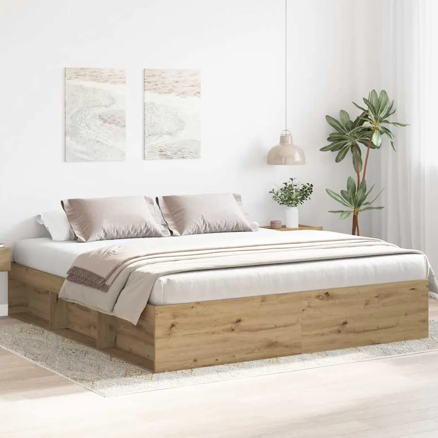 Cadre de lit sans matelas chêne artisanal 180x200 cm - 3