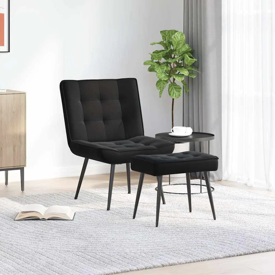 Chaise de relaxation avec tabouret Noir Velours
