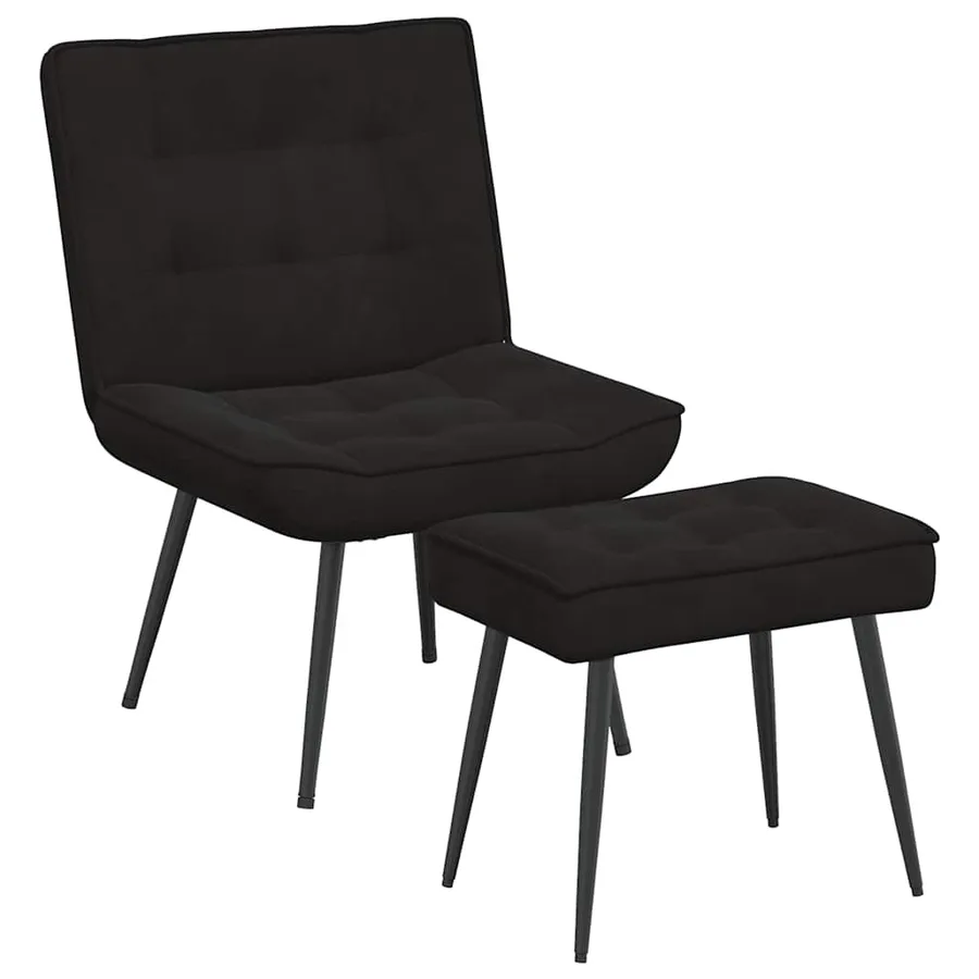 Chaise de relaxation avec tabouret Noir Velours - 2