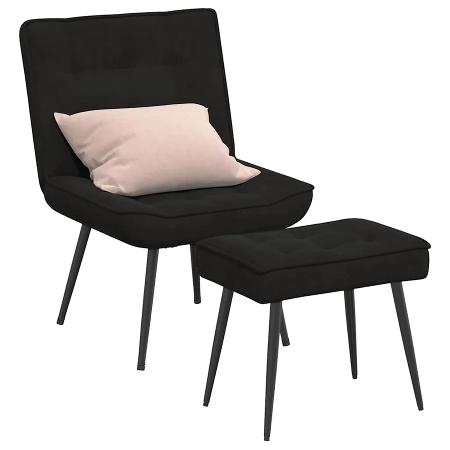 Chaise de relaxation avec tabouret Noir Velours - 3