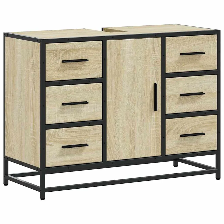 Armoire lavabo de salle de bain chêne sonoma bois d'ingénierie - 2