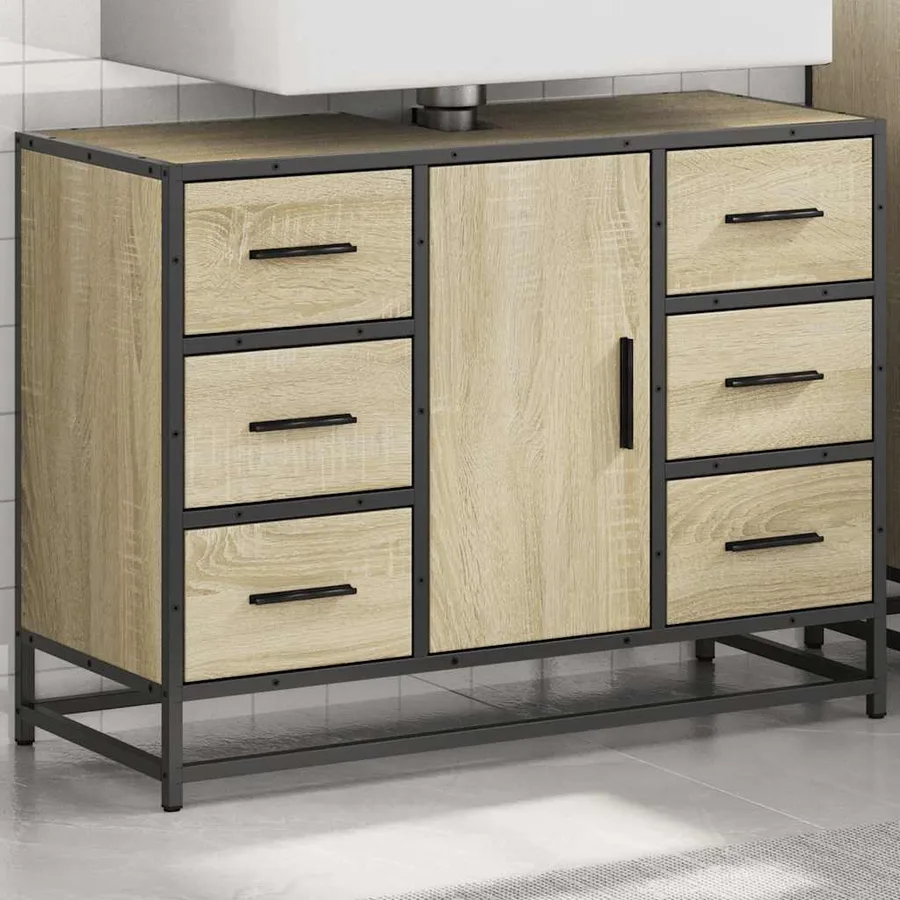 Armoire lavabo de salle de bain chêne sonoma bois d'ingénierie - 3