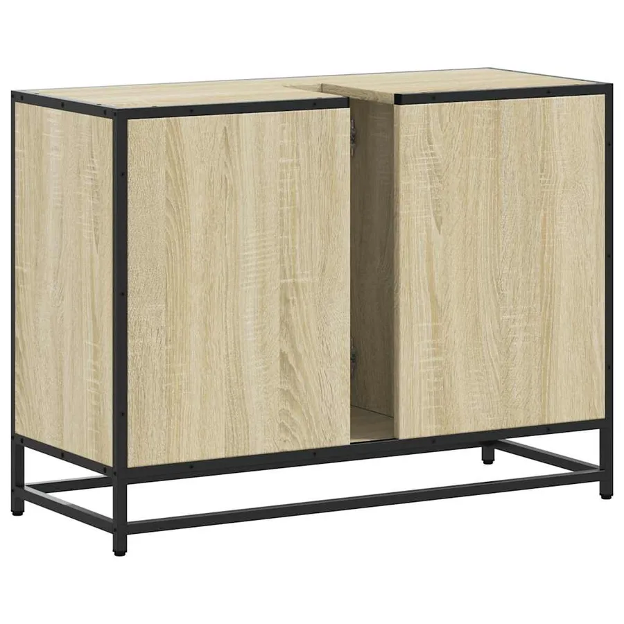 Armoire lavabo de salle de bain chêne sonoma bois d'ingénierie - 7