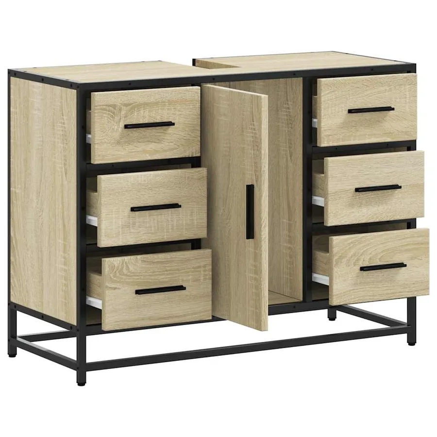Armoire lavabo de salle de bain chêne sonoma bois d'ingénierie - 8