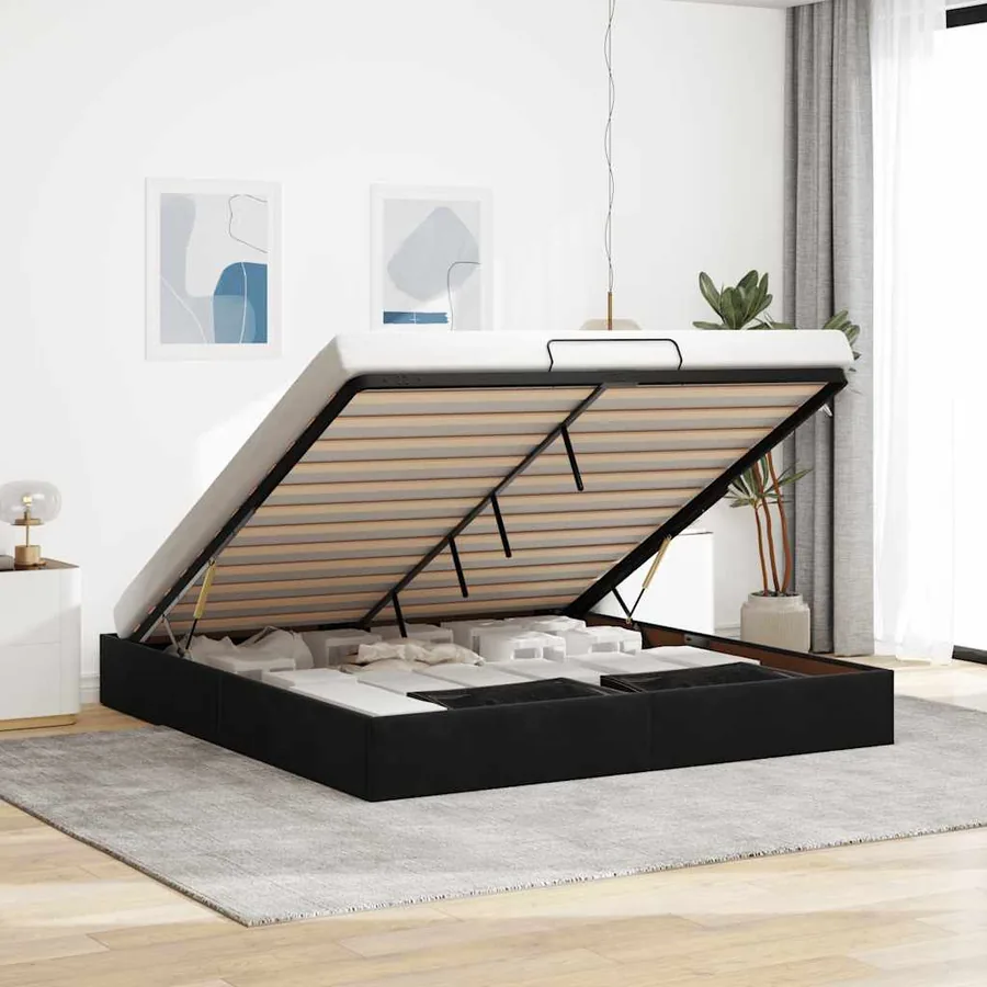 Cadre de lit ottoman avec matelas noir 180x200 cm velours