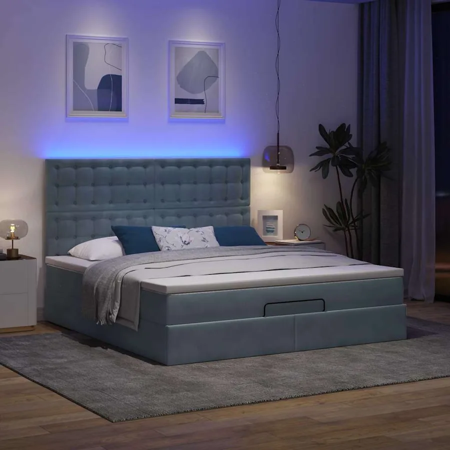 Cadre de lit ottoman avec matelas gris foncé 180x200cm velours - 3