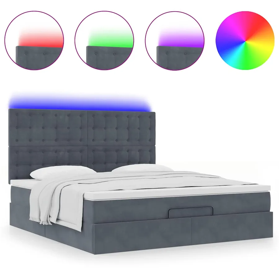 Cadre de lit ottoman avec matelas gris foncé 180x200cm velours - 5