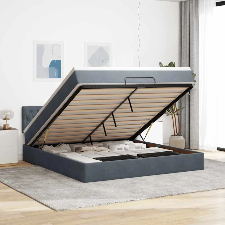 Cadre de lit ottoman avec matelas gris foncé 180x200 cm velours