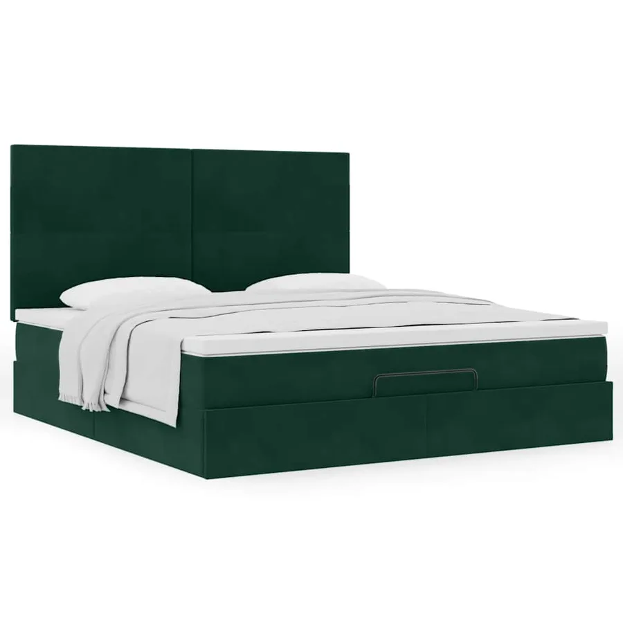 Cadre de lit ottoman avec matelas vert foncé 180x200cm velours - 4