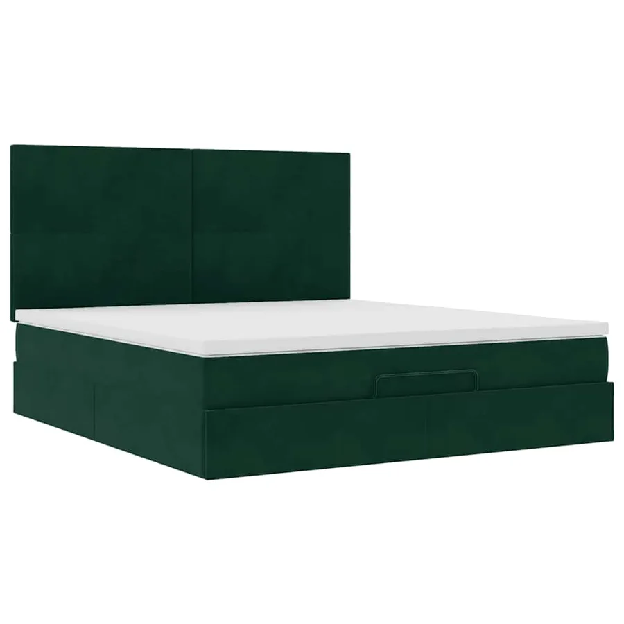 Cadre de lit ottoman avec matelas vert foncé 180x200cm velours - 6