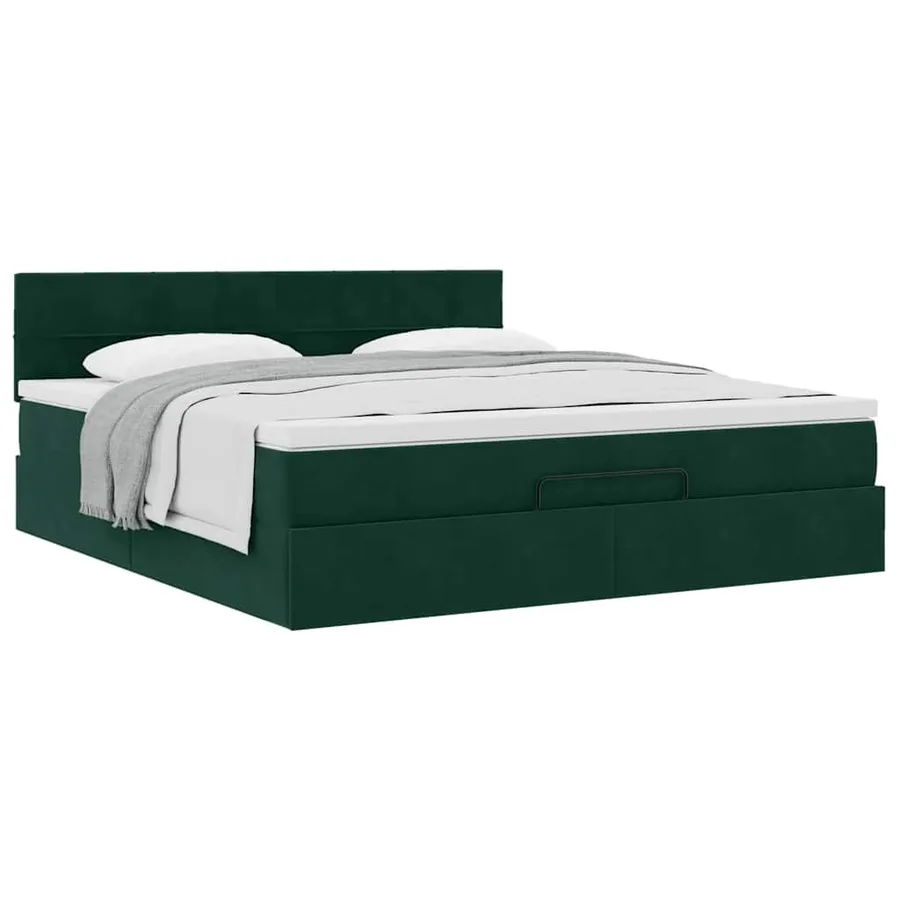 Cadre de lit ottoman avec matelas vert foncé 180x200 cm velours - 4