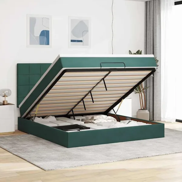 Cadre de lit ottoman avec matelas vert foncé 180x200cm velours