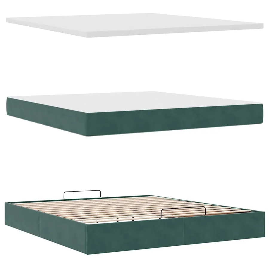 Cadre de lit ottoman avec matelas vert foncé 180x200cm velours - 12