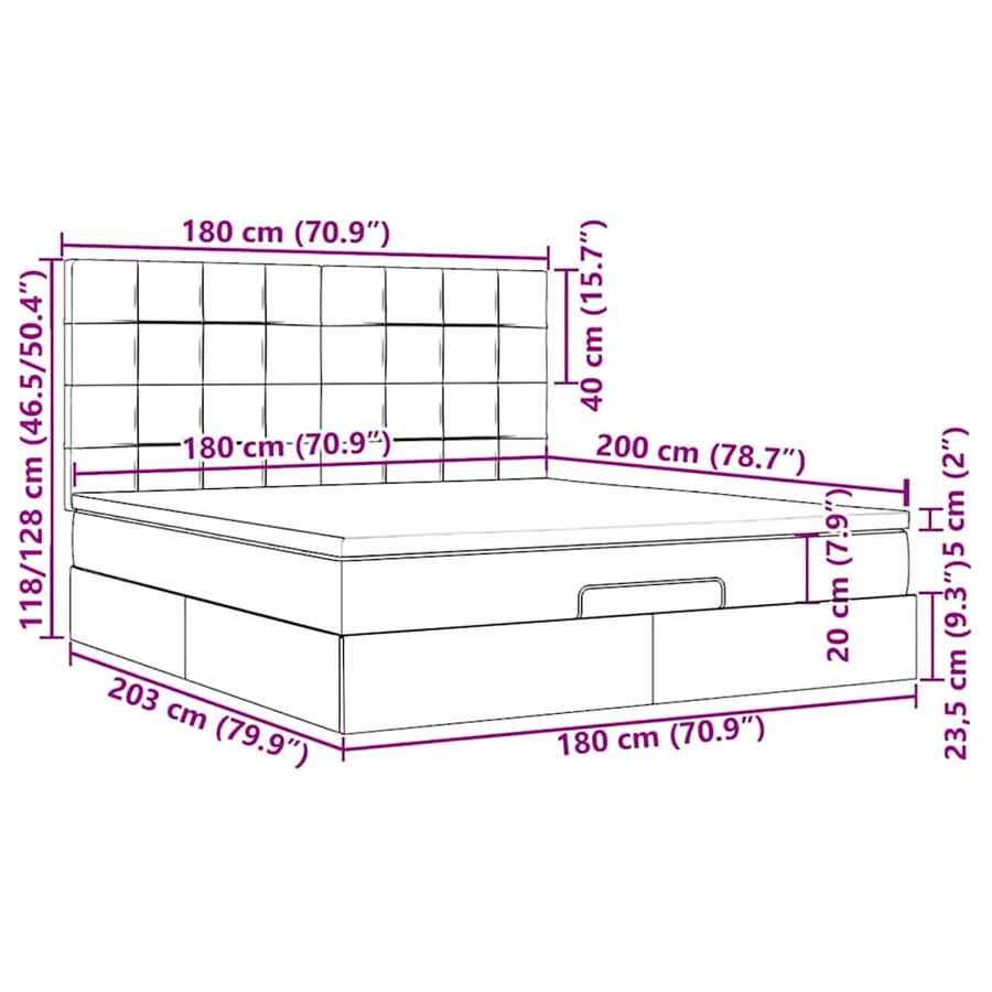 Cadre de lit ottoman avec matelas vert foncé 180x200cm velours - 18