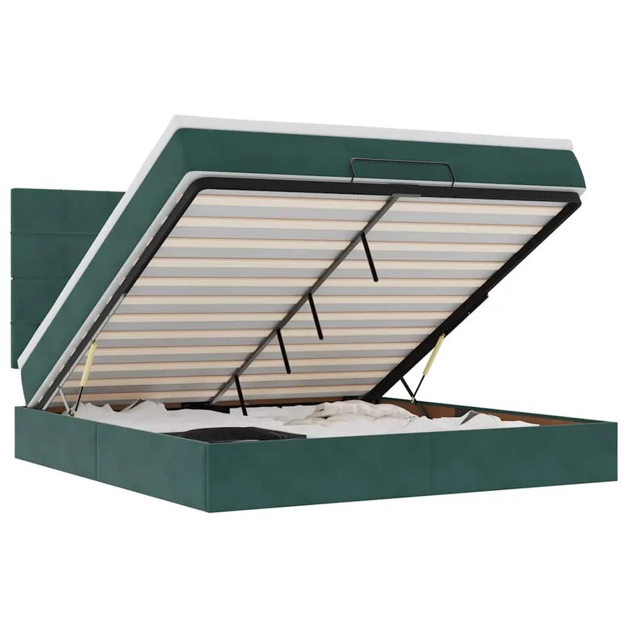 Cadre de lit ottoman avec matelas vert foncé 180x200cm velours - 2