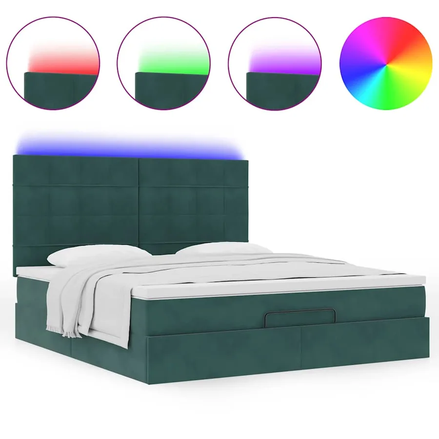Cadre de lit ottoman avec matelas vert foncé 180x200cm velours - 5