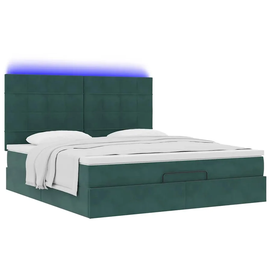 Cadre de lit ottoman avec matelas vert foncé 180x200cm velours - 6
