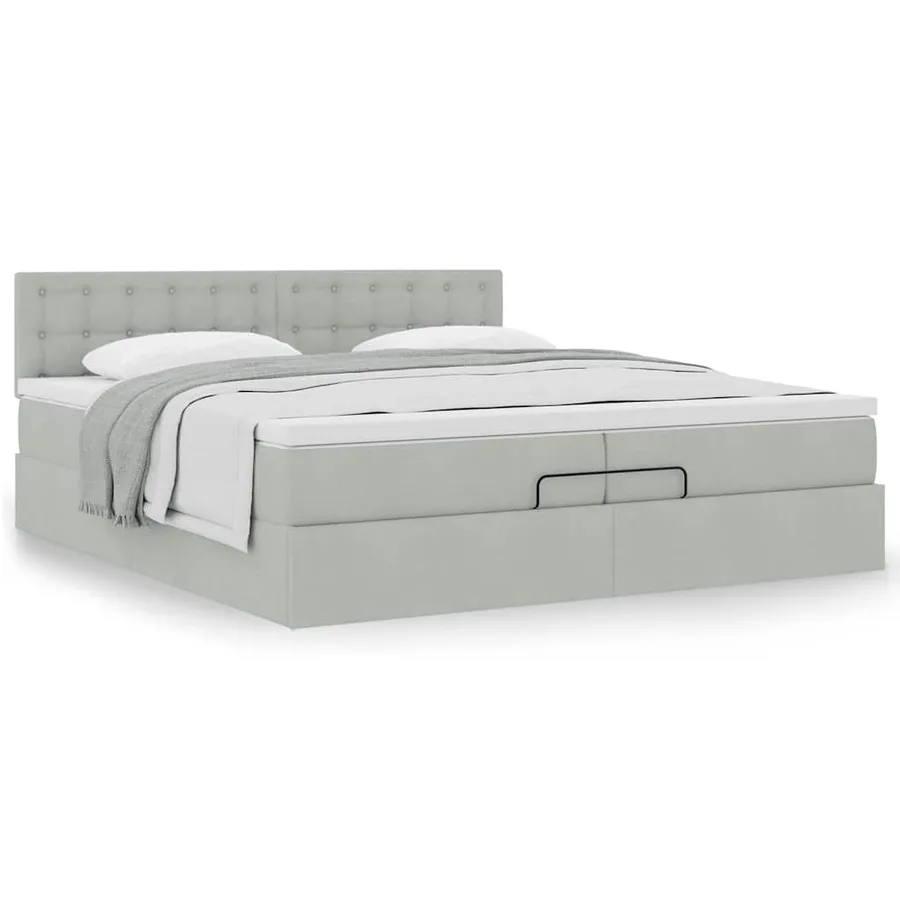 Cadre de lit ottoman avec matelas gris clair 200x200 cm velours - 4