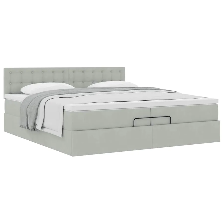 Cadre de lit ottoman avec matelas gris clair 200x200 cm velours - 5