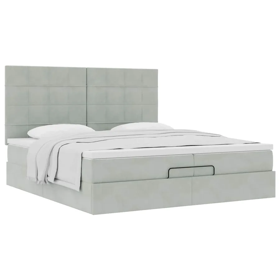 Cadre de lit ottoman avec matelas gris clair 200x200 cm velours - 5