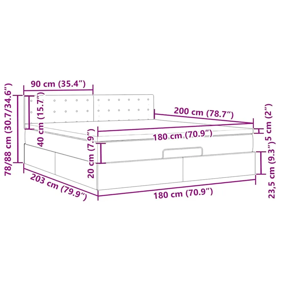 Lit ottoman avec matelas et LED Rose 180x200 cm velours - 18