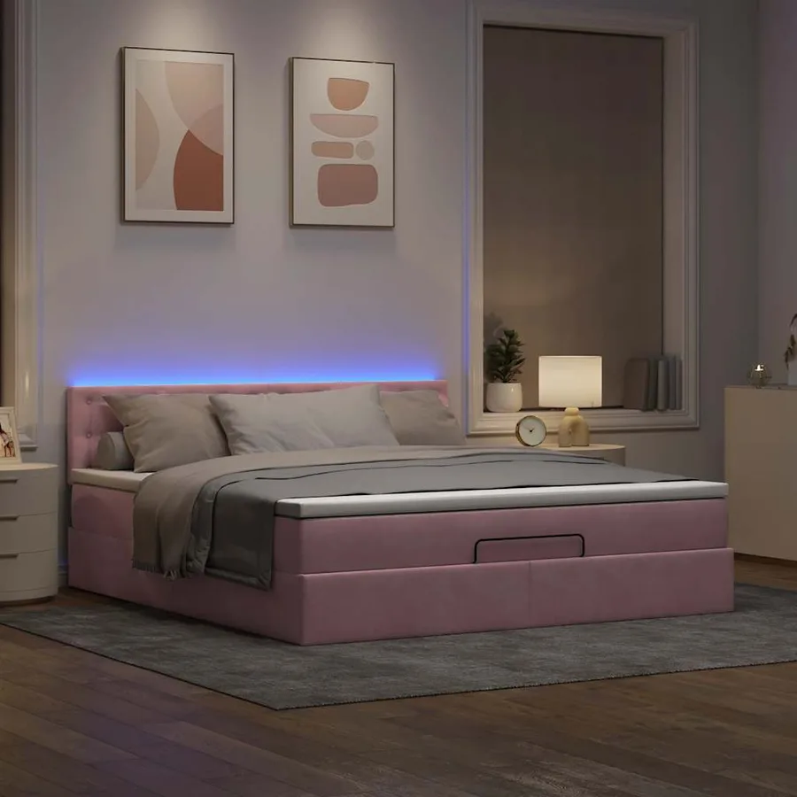 Lit ottoman avec matelas et LED Rose 180x200 cm velours - 3
