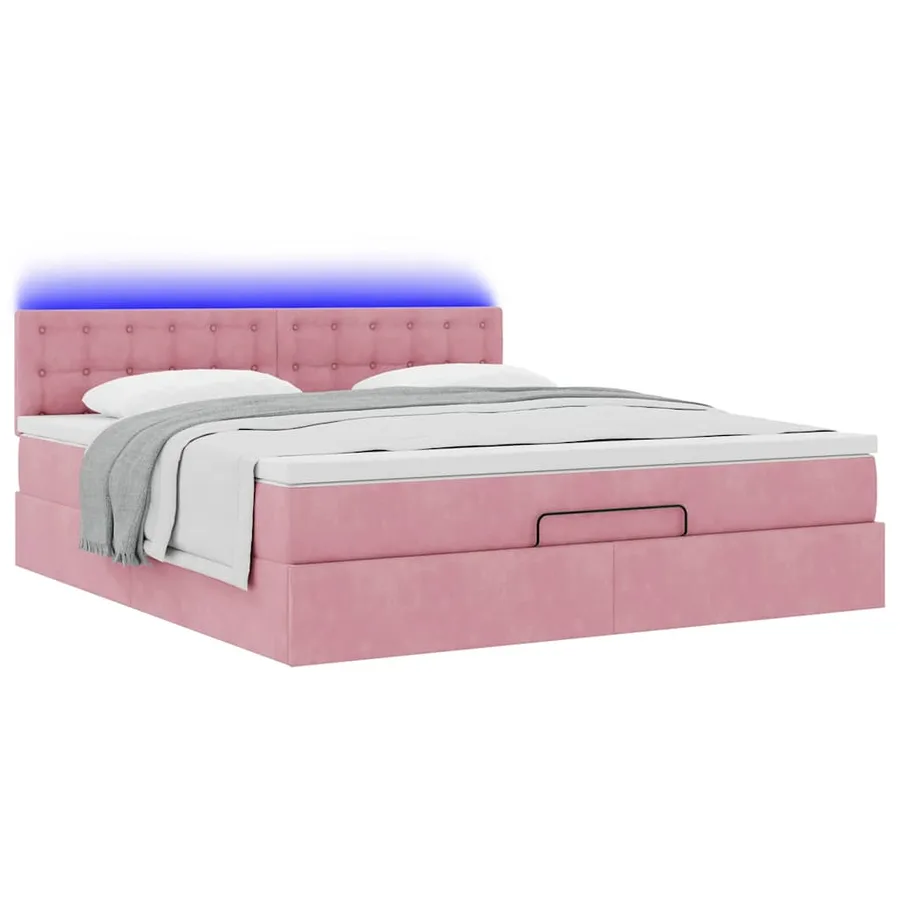 Lit ottoman avec matelas et LED Rose 180x200 cm velours - 6