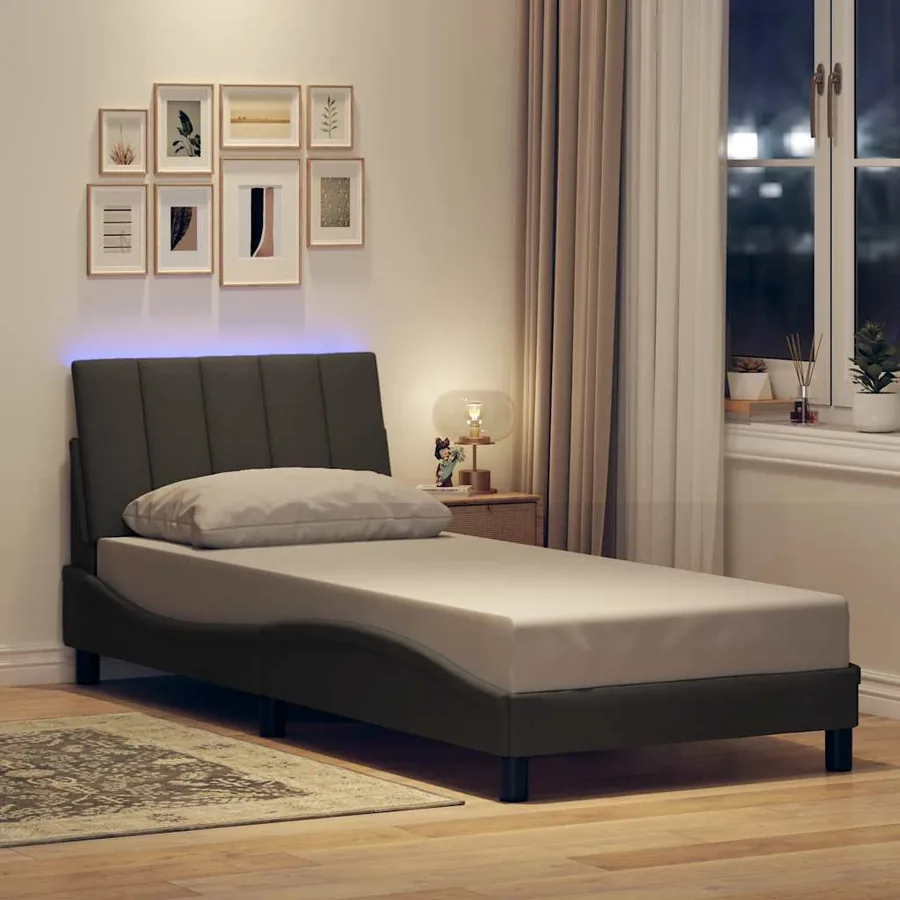 Cadre de lit sans matelas Hanko gris foncé 90x190 cm tissu