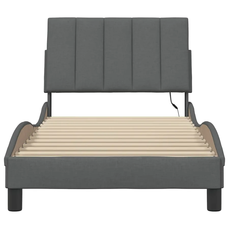 Cadre de lit sans matelas Hanko gris foncé 90x190 cm tissu - 6