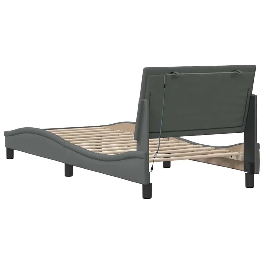 Cadre de lit sans matelas Hanko gris foncé 90x190 cm tissu - 8