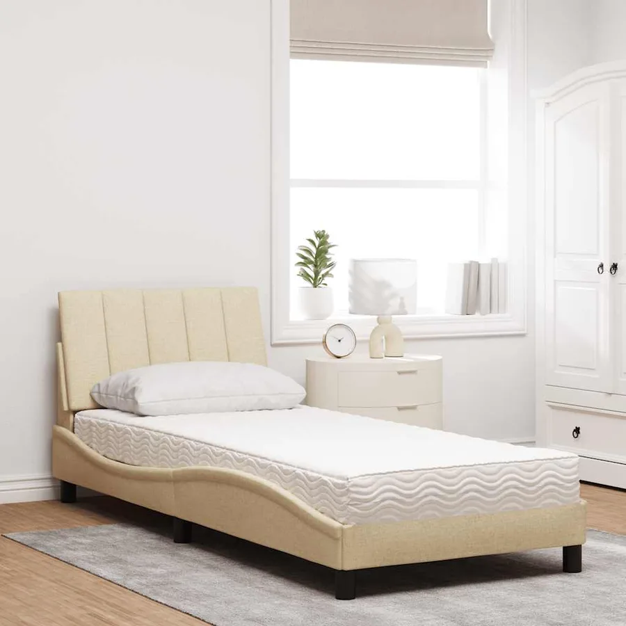 Lit avec matelas Hanko crème 90x190 cm tissu - 3