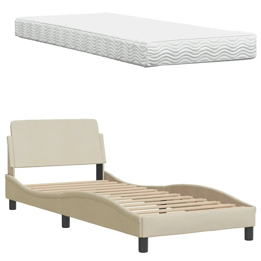 Lit avec matelas Hanko crème 90x190 cm tissu - 8