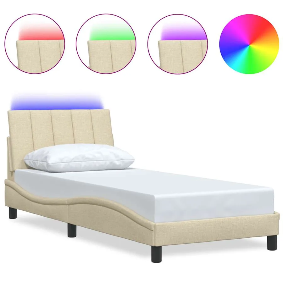 Cadre de lit sans matelas Hanko crème 90x200 cm tissu - 2