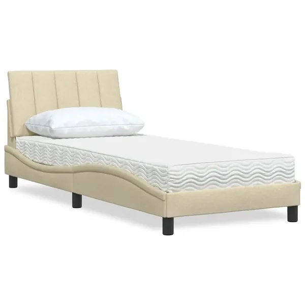 Lit avec matelas Hanko crème 90x200 cm tissu