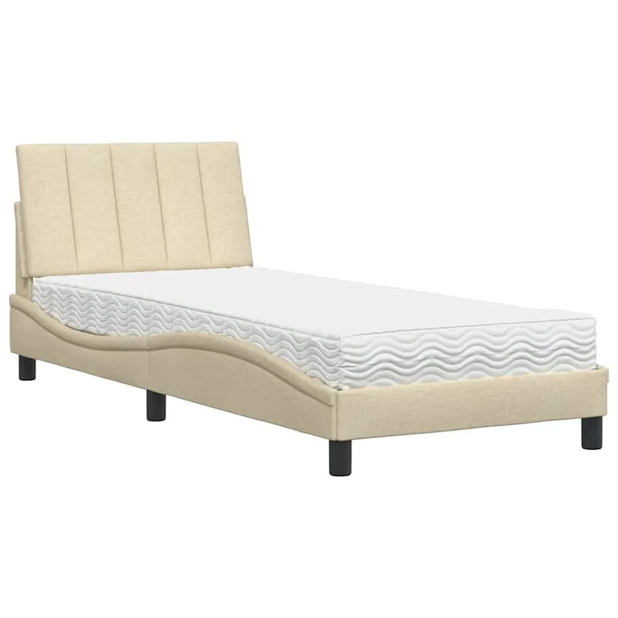 Lit avec matelas Hanko crème 90x200 cm tissu - 2