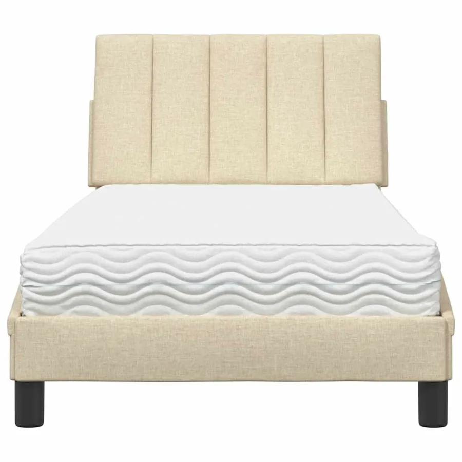 Lit avec matelas Hanko crème 90x200 cm tissu - 5