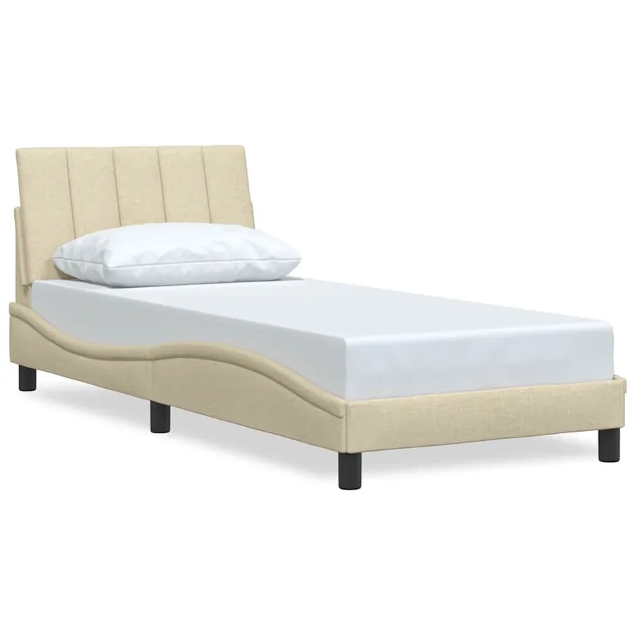 Cadre de lit sans matelas Hanko crème 90x200 cm tissu - 2