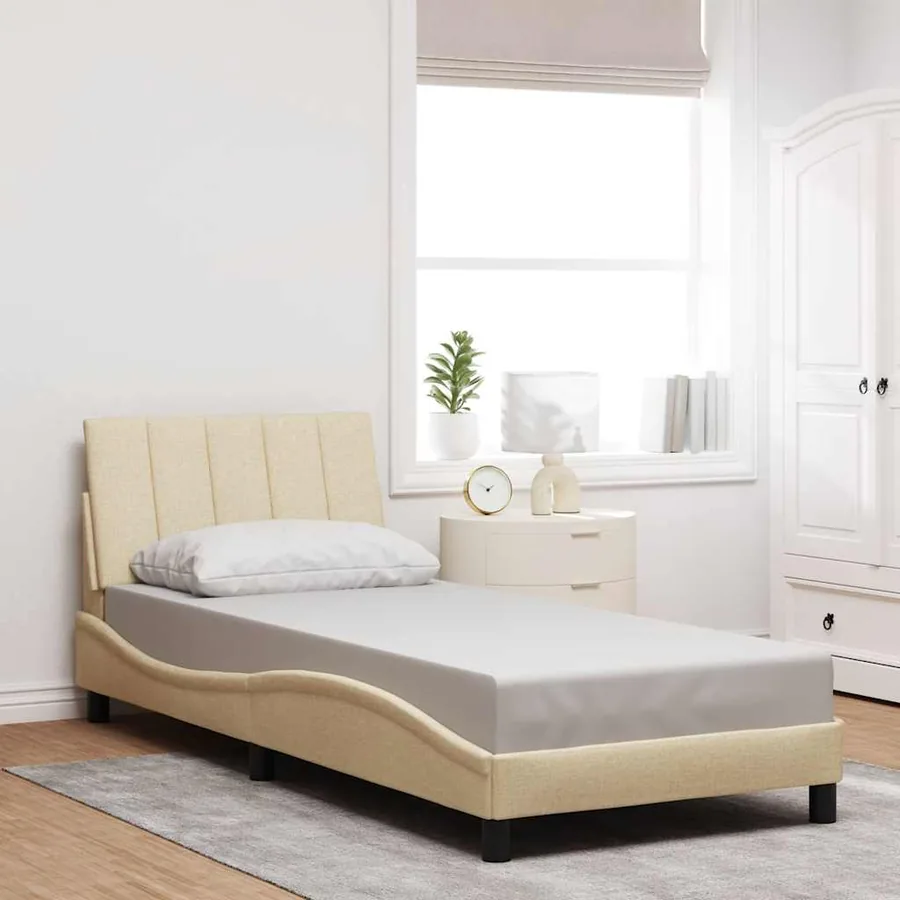 Cadre de lit sans matelas Hanko crème 90x190 cm tissu