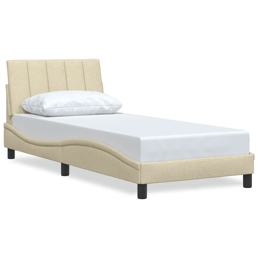 Cadre de lit sans matelas Hanko crème 90x190 cm tissu - 2