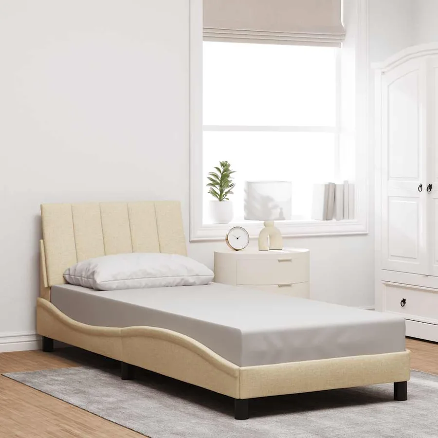 Cadre de lit sans matelas Hanko crème 90x190 cm tissu - 4