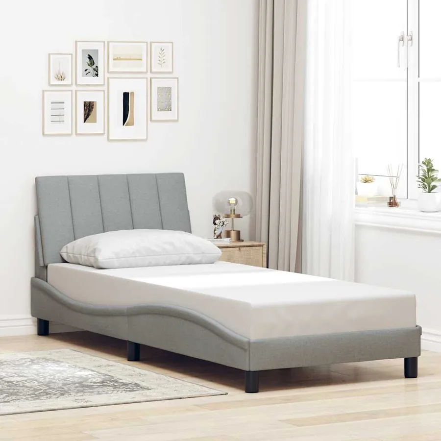 Cadre de lit sans matelas Hanko gris clair 90x200 cm tissu