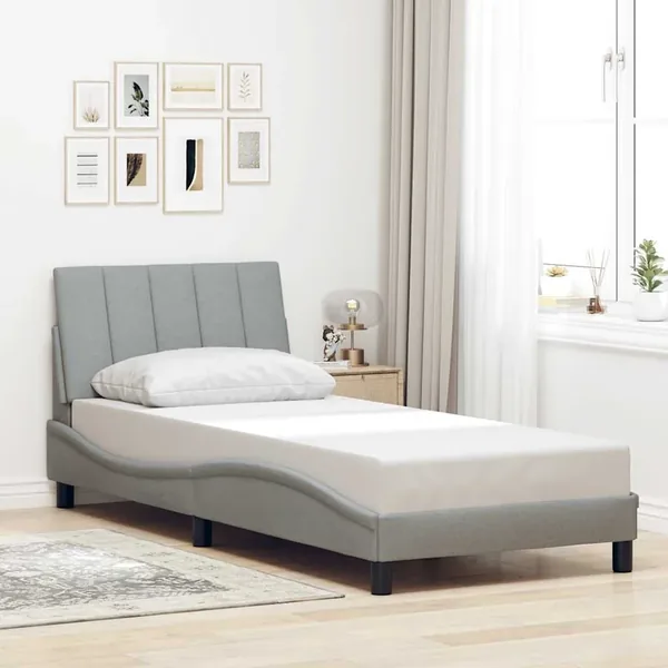 Cadre de lit sans matelas Hanko gris clair 90x200 cm tissu