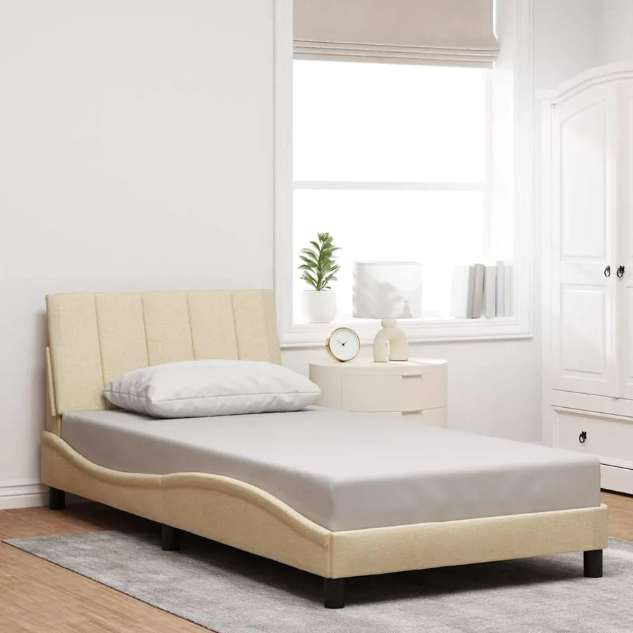 Cadre de lit sans matelas Hanko crème 100x200 cm tissu