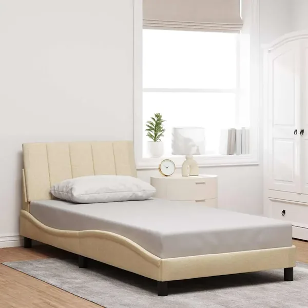Cadre de lit sans matelas Hanko crème 100x200 cm tissu