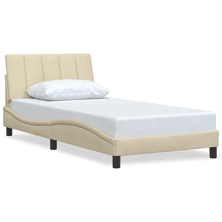 Cadre de lit sans matelas Hanko crème 100x200 cm tissu - 2