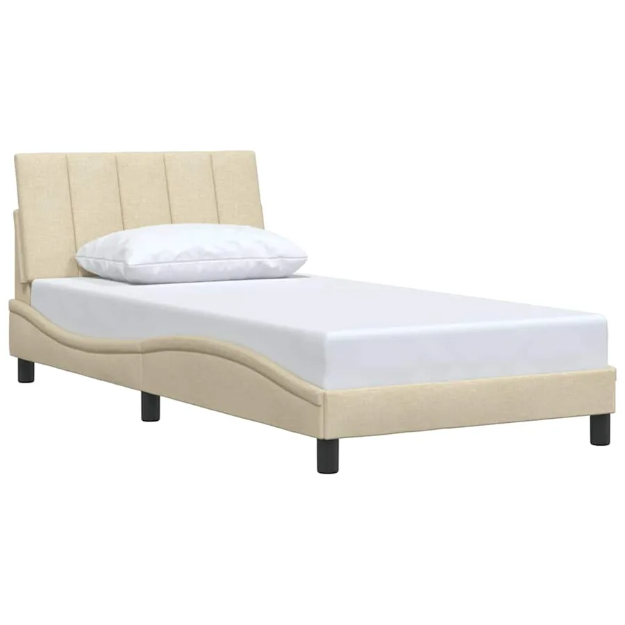 Cadre de lit sans matelas Hanko crème 100x200 cm tissu - 3